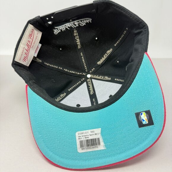Mitchell & Ness San Antonio Spurs Core Basic Black Pink Snapback Cap Hat - Picture 8 of 11